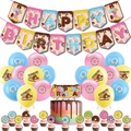 Farbenfrohes Donut-Thema Geburtstagsparty-Set mit Bannern, Ballons und Tortenaufsätzen - Donut-Themen-Set B