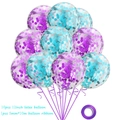 10-piece set of 12-inch clear latex balloons with purple and teal confetti for party decor - 5 Purple + 5 Cyan (10 Pcs)