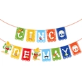 Colorful Cinco de Mayo papel picado banner with festive skulls and cactus icons - Banner