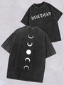 Vorder- und Rückansicht eines Vintage-Wasch-Oversized-T-Shirts mit Mondphasen-Aufdruck - M / Gewaschenes Schwarz