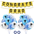 Set decorativo laurea 2026 con striscione Congrats Grad e palloncini con paillettes - Combinazione Blu Bianco (Senza Numeri)