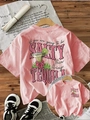 Λεπτομέρεια ροζ βαμβακερού T-shirt με ρετρό εικονογράφηση τεκίλας και ρητό στο πίσω μέρος - S / Ροζ