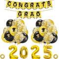Deko-Set zum Abschluss 2025 mit schwarz-goldenen Ballons, Bannern und Folienzahlen - Schwarz Gold Kombination (Mit 2025 Zahlen)