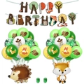 Set de fête animaux de la forêt avec ballons hérisson renard et bannière d'anniversaire - Collection de Ballons en Aluminium et Bannières à Paillettes Vertes (Combo 6)