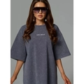 T-shirt oversize in cotone grigio scuro lavato con stampa SECRET in stile americano - M / Grigio Lavato