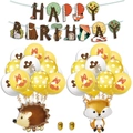 Décoration anniversaire animaux forêt avec ballon renard et bannière Happy Birthday - Collection de Ballons en Aluminium et Bannières à Pois Jaunes (Combo 7)