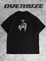 Detail des Siebdrucks mit Pferd und Sichelmond auf einem schwarzen Baumwoll-Oversize-Shirt - S / Schwarz