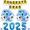 Abschluss-Deko-Set 2025 mit blauen Zahlenballons und gelben Bannern für Partys - Blau Weiß Kombination (Mit 2025 Zahlen)