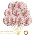 10-piece set of 12-inch clear balloons with rose gold confetti and golden ribbon decoration - Rose Gold (10 Pcs)