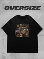 Detail van oversized zwart katoenen T-shirt met tribale geometrische collageprint - S / Zwart