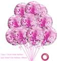 Set of ten 12-inch clear latex balloons filled with vibrant pink round paper confetti - Fuchsia (10 Pcs)