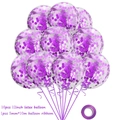 Set of 10 transparent 12-inch latex balloons with purple confetti and matching ribbon - Purple (10 Pcs)