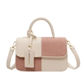 Borsa a tracolla bicolore crema e rosa con manico superiore e etichetta moda - Grande / Bianco Sporco