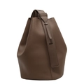 Sac seau minimaliste en cuir marron foncé pour femme avec large bandoulière design - Gris éléphant