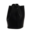 Sac seau minimaliste en cuir grainé noir avec une large bandoulière réglable - Noir