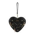 Fashionable black heart-shaped handbag featuring motor jacket elements and gold studs - Black