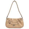Schicke beige geriffelte Unterarmtasche mit Webriemen und silberner Herzkette - Khaki
