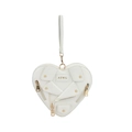 Fashionable white heart-shaped crossbody bag featuring motorcycle jacket style and zip - White