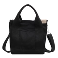 Black canvas tote bag for women with reinforced handles and adjustable shoulder strap - Black