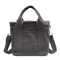 Dark grey canvas tote bag with adjustable shoulder strap and leather detail - Gray