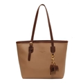 Große khakibraune Shopper-Tasche mit Kontrastbesatz und Elefantenanhänger - Khaki