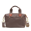 Grey-brown nylon tote bag with leather handles and gold hardware for daily commuting - Gray