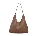Grand sac cabas en cuir grainé marron avec coutures minimalistes et bandoulière - Ensemble de Sous-sacs - Kaki