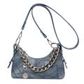 Chic blue denim crescent bag with silver chunky chain and leather strap details - Denim Blue Style / Blue