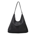 Sac à épaule Hobo classique en cuir grainé noir avec surpiqûres verticales décoratives - Ensemble de Sous-sacs - Noir