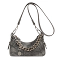 Vintage large capacity washed denim hobo bag in dark grey with metallic chain detail - Washed Gray Style / Gray