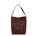 Minimalistische große dunkelbraune Wildleder-Eimertasche mit dekorativen Kordelzügen - Braun