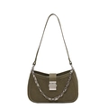 Bolso de hombro minimalista verde oliva con cadena plateada gruesa y cierre rectangular - Verde