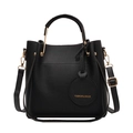 Minimalistische schwarze Handtasche mit Lychee-Struktur und goldenen Beschlägen - Schwarz