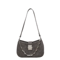 Bolso retro gris oscuro para el brazo con cadena plateada y estilo mate minimal - Marrón Oscuro