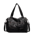 Große schwarze Reisetasche mit vielen Taschen, verstellbarem Gurt und Vintage-PU-Leder - Schwarz