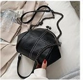 Black vintage shell bag with white contrast stitching and elegant gold kiss lock clasp - Black and White