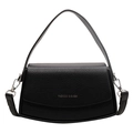 Elegante schwarze Handtasche aus Leder mit Lychee-Struktur und verstellbarem Gurt - Schwarz