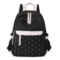 Sac à dos femme en nylon noir matelassé avec bordures blanches et détails rivetés - Noir