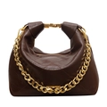 Borsa a spalla vintage marrone scuro trapuntata con catena dorata e finitura lucida - Marrone