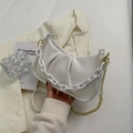 Chic white cloud pleated crossbody bag with thick resin and gold metal chains - White