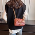 Caramel brown quilted crossbody bag with gold chain strap and elegant rhombus pattern - Brick Red