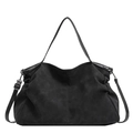Minimalistische schwarze Shopper-Tasche aus Wildlederimitat mit Lederriemen und Metallakzenten - Schwarz