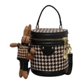 Bolso saco de pata de gallo con ribete de cuero negro y colgante de conejo - Con Colgante / Negro