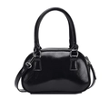 Glänzende schwarze Bowling-Tasche für Damen mit zwei Griffen und Schultergurt - Schwarz