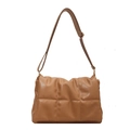 Quilted caramel crossbody bag with puffer texture and adjustable shoulder strap - Khaki