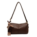 Dark brown Boston pillow bag in matte PU leather with patterned wide shoulder strap - Brown