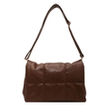 Quilted dark brown shoulder bag with adjustable strap and vintage embroidery pattern - Coffee