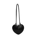 Minimalist black heart-shaped PU leather crossbody bag with silver double zippers - Black