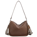 Borsa a tracolla intrecciata marrone capiente con tracolla jacquard decorativa elegante - Marrone