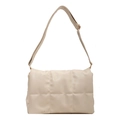 Beige quilted shoulder bag with adjustable strap and grid texture in faux leather - Off White